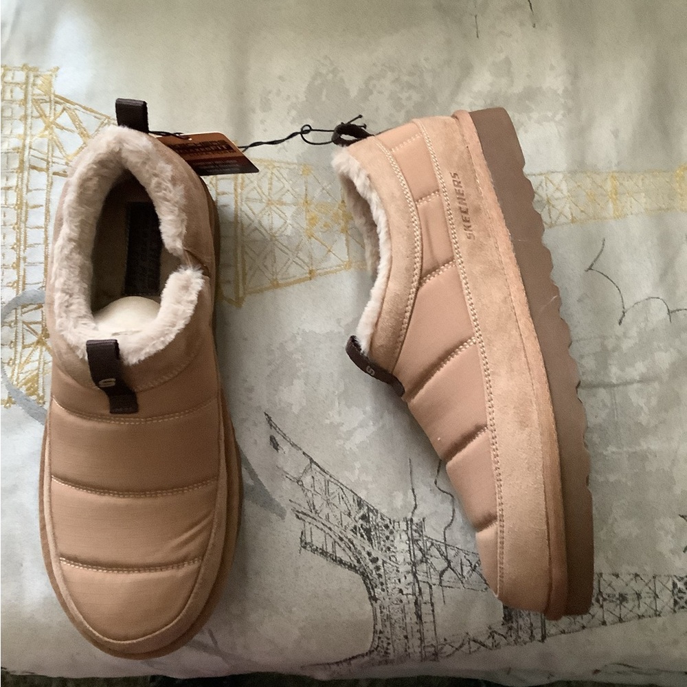 Skechers Beige Quilted Slip-On Shoes